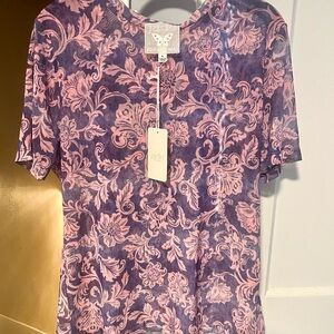 Johnny Was Pink and Purple Floral Short Sleeve Top